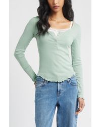 BP. - Cotton Blend Pointelle Henley Top - Lyst