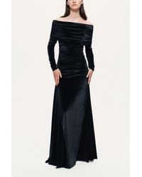 Nocturne - Off-Shoulder Velvet Maxi Dress With Rhinestone Detail - Lyst