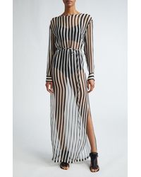 Dries Van Noten - Stripe Long Sleeve Sheer Silk Maxi Dress - Lyst