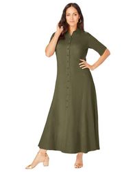 Jessica London - Stretch Cotton Button Front Maxi Dress - Lyst