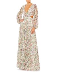 Mac Duggal - Floral Sequin Long Sleeve Lace-up Back Mesh Gown - Lyst
