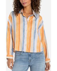 Liverpool Los Angeles - Relaxed Stripe Linen Blend Button-Up Shirt - Lyst