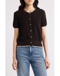 Rag & Bone - Dina Tipped Short Sleeve Cotton Blend Cardigan - Lyst