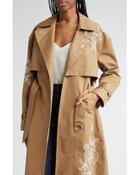 Cinq À Sept - Astrid Embroidered Floral Detail Cotton Blend Trench Coat - Lyst