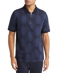Ted Baker - Distorted Spot Quarter Zip Jacquard Polo - Lyst
