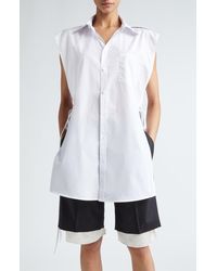 Peter Do - Oversize Side Slit Sleeveless Cotton Button-up Shirt - Lyst