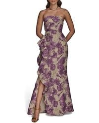 Donna Karan - Floral Ruffle Strapless Jacquard Trumpet Gown - Lyst