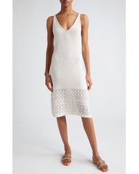 Eleventy - Sequin Sleeveless Cotton & Linen Blend Pointelle Sweater Dress - Lyst