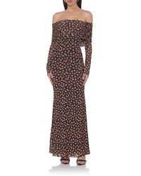 AFRM - Thelma Print Off The Shoulder Long Sleeve Mesh Maxi Dress - Lyst