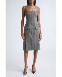 Ferragamo - Sleeveless Herringbone Virgin Wool Blend Dress - Lyst