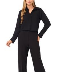 Halogen® - Tonal Stripe Collared Split Neck Top - Lyst