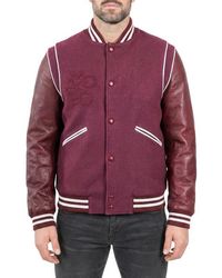 Maceoo - Marthyr Leather Sleeve Varsity Jacket - Lyst