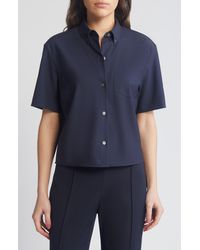 Theory - Boxy Short Sleeve Wool Blend Button-down Shirt - Lyst