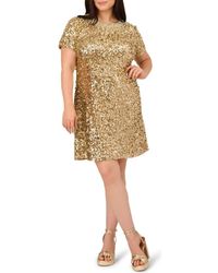 Adrianna Papell - Beaded Short Sleeve Shift Cocktail Dress - Lyst