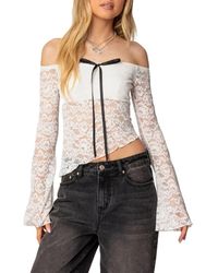 Edikted - Off The Shoulder Asymmetric Lace Top - Lyst