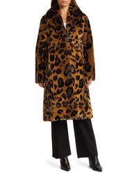 Avec Les Filles - Leopard Print Shawl Collar Faux Fur Coat - Lyst