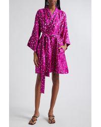 La Vie Style House - Floral Jacquard Long Sleeve Wrap Minidress - Lyst