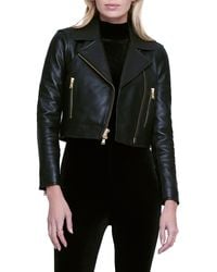 L'Agence - Onna Crop Leather Jacket - Lyst