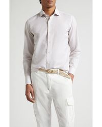Eleventy - Dandy Collar Stripe Cotton & Linen Button-Up Shirt - Lyst