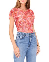 Vince Camuto - Floral Print Ruffle Sleeve Top - Lyst