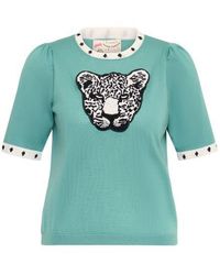 Maison Common - Light Pullover With Contrast Piping With Leopard Head Application - Lyst