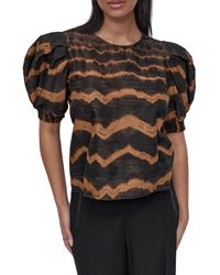 DKNY - Abstract Print Puff Sleeve Voile Top - Lyst