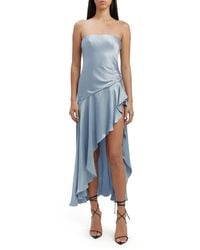 Bardot - Lorenza Strapless Asymmetric Hem Satin Cocktail Dress - Lyst