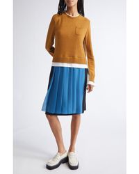 Undercover - Layered Effect Long Sleeve Mixed Media Dress - Lyst