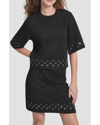 DKNY - Grommet Trim Ponte Knit Top - Lyst