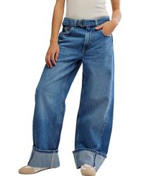 Free People - East Bay Belted Cuffed High Waist Wide Leg Jeans - Lyst