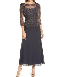 Pisarro Nights - Pisaro Nights Beaded Mesh Mock Two-piece Gown In Slate/copper At Nordstrom Rack - Lyst