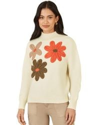 Yumi' - Floral Detail High Neck Knit Sweater - Lyst