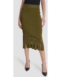 DKNY - Grommet Trim Fringe Hem Sweater Midi Skirt - Lyst