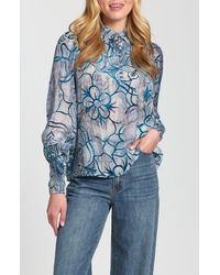 Apny - Puff Shoulder Button Front Top - Lyst