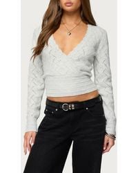 Edikted - Janine Pointelle V-Neck Crop Sweater - Lyst