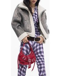 Desigual - Mixed Media Faux Leather Jacket With Faux Shearling Trim - Lyst