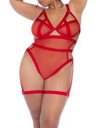 MAPALE - Strappy Mesh Bodysuit With Garter Straps - Lyst