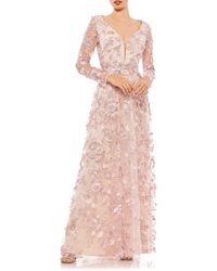 Mac Duggal - Floral Appliqué Long Sleeve Lace A-line Gown - Lyst