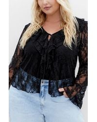 City Chic - Lacie Ruffle Long Sleeve Lace Top - Lyst