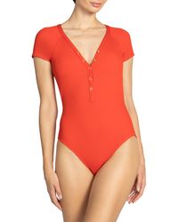 Robin Piccone - Amy Plunge Neck Cap Sleeve One-piece Swimsuit - Lyst