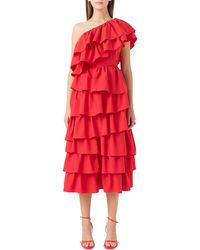 Endless Rose - Ruffle One-shoulder Tie Ruffle Midi Dress At Nordstrom - Lyst