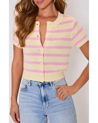 Vici Collection - Jessica Stripe Open Stitch Short Sleeve Cardigan - Lyst