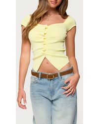 Edikted - Lilibet Ruffle Placket Button-Up Knit Top - Lyst