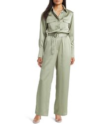 MELLODAY - Belted Long Sleeve Satin Utility Jumpsuit - Lyst