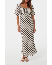 EVER NEW - Angela Stripe Short Sleeve Linen Midi Dress - Lyst
