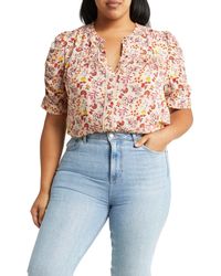 Wit & Wisdom - Floral Print Smocked Blouse - Lyst