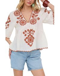 Raffya - Aubrey V-Neck Embroidered Blouse - Lyst