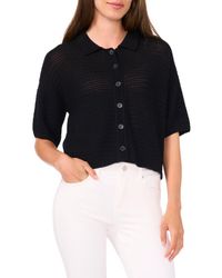 Halogen® - Open Stitch Button-Up Polo Sweater - Lyst