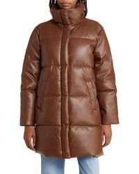 Levi's - Water Resistant Faux Leather Long Puffer Coat - Lyst