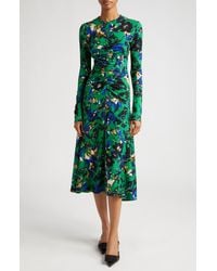 Erdem - Floral Print Ruched Long Sleeve Midi Dress - Lyst